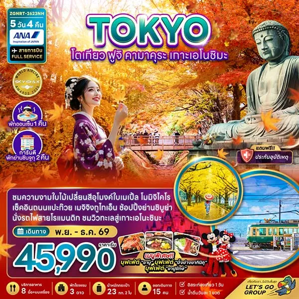 ทัวร์ญี่ปุ่น โตเกียว คามาคุระ เกาะเอโนชิมะ อุโมงค์ใบเมเปิ้ล 5 วัน 4 คืน