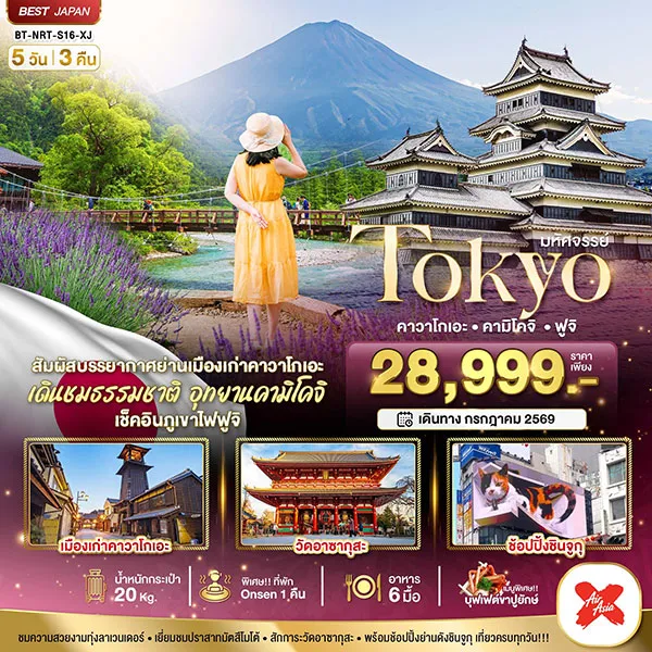 ทัวร์ญี่ปุ่น โตเกียว คาวาโกเอะ คามิโคจิ ฟูจิ มัตสึโมโต้ 5 วัน 3 คืน