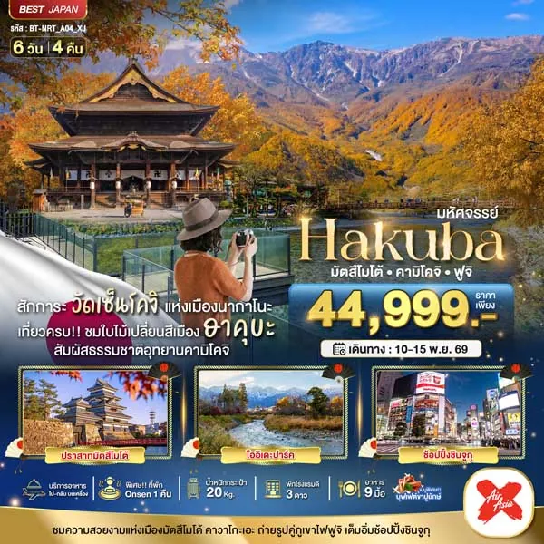 ทัวร์ญี่ปุ่น โตเกียว ฮาคุบะ มัตสึโมโต้ คามิโคจิ ฟูจิ โออิเดะปาร์ค 6 วัน 4 คืน