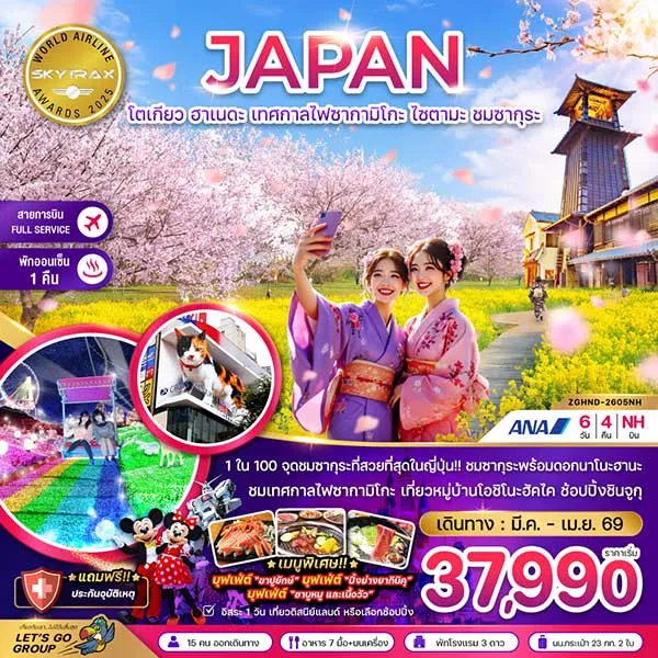 ทัวร์ญี่ปุ่น โตเกียว ชมซากุระ เทศกาลไฟซากามิโกะ 6 วัน 4 คืน เที่ยวญี่ปุ่น (อิสระ 1 วัน)