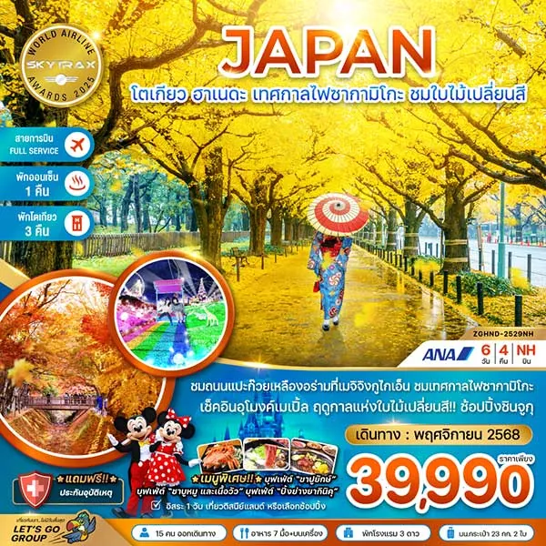 ทัวร์ญี่ปุ่น โตเกียว เทศกาลไฟซากามิโกะ ชมใบไม้เปลี่ยนสี อุโมงค์เมเปิ้ล เที่ยวญี่ปุ่น 6 วัน 4 คืน